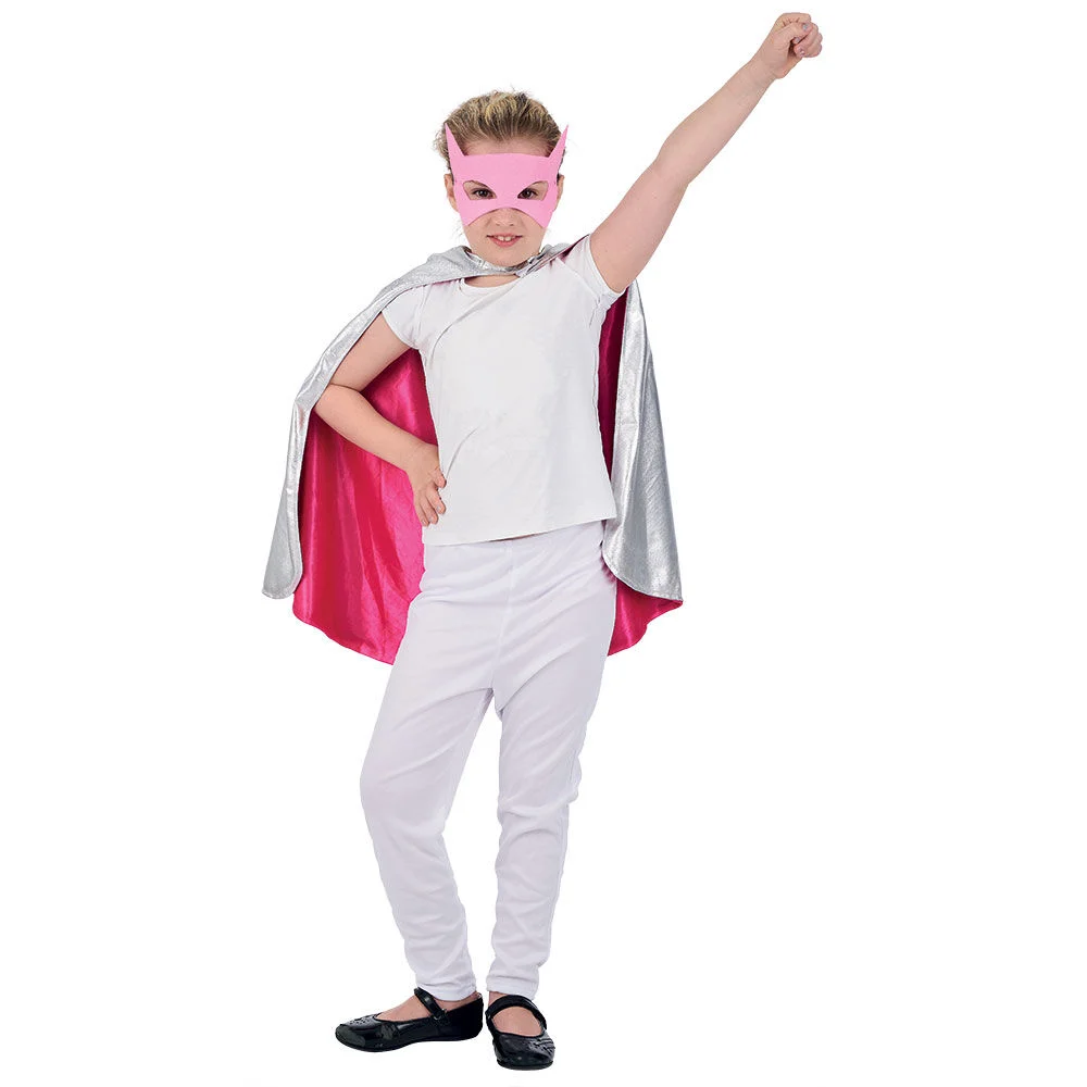 Déguisement fille super héro cape et masque rose