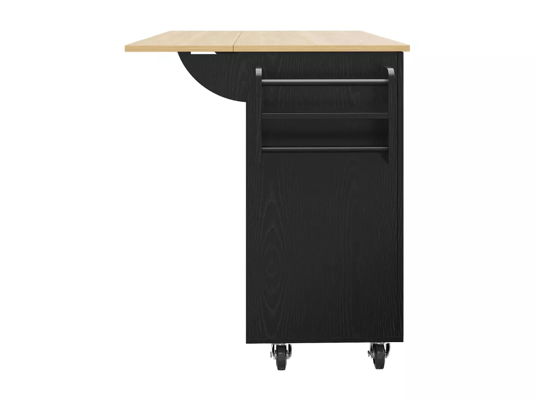 Ilot central de cuisine - chariot à roulette avec plateau extensible - 3 tiroirs et 2 portes - Noir