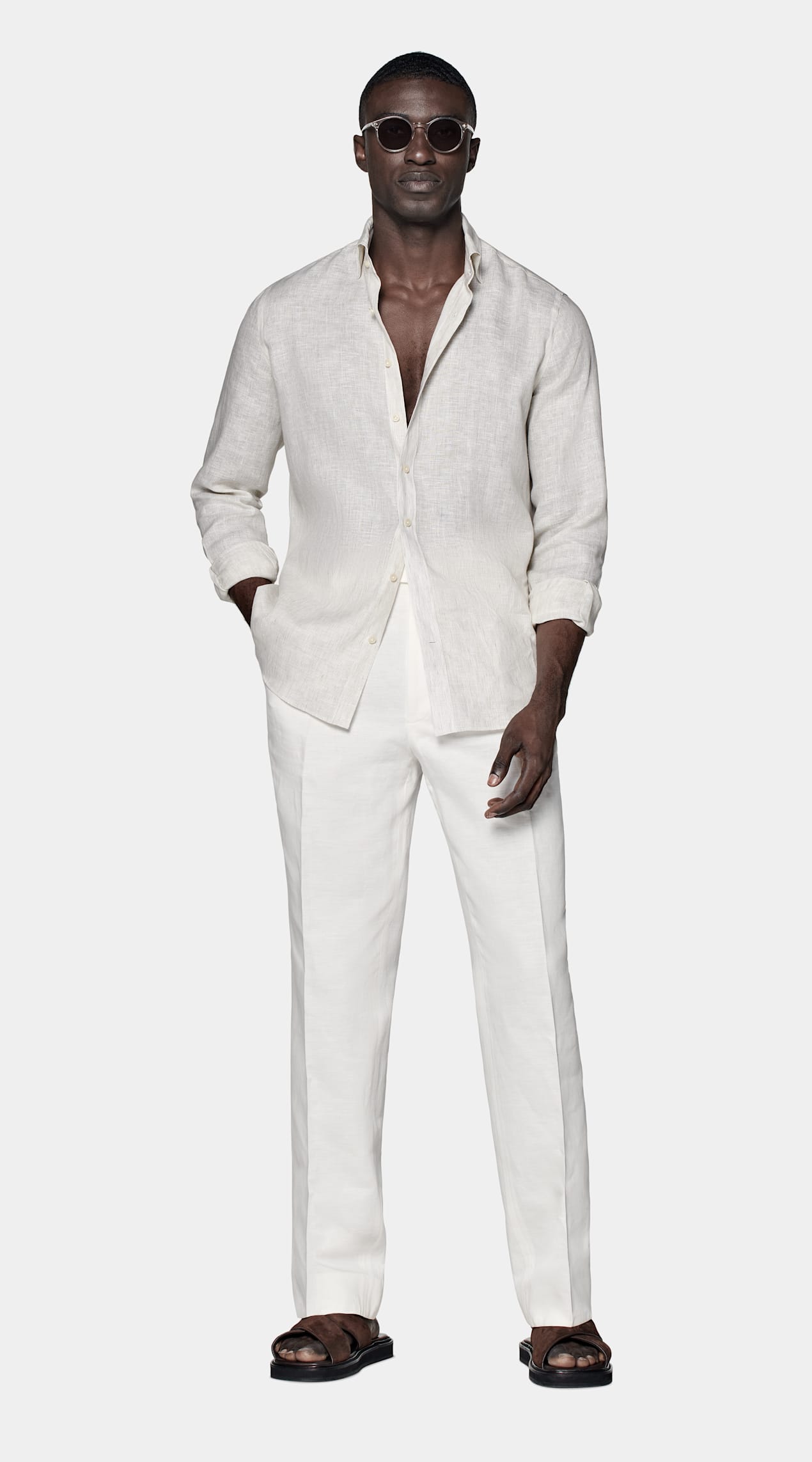 Chemise coupe ajustée marron clair à rayures