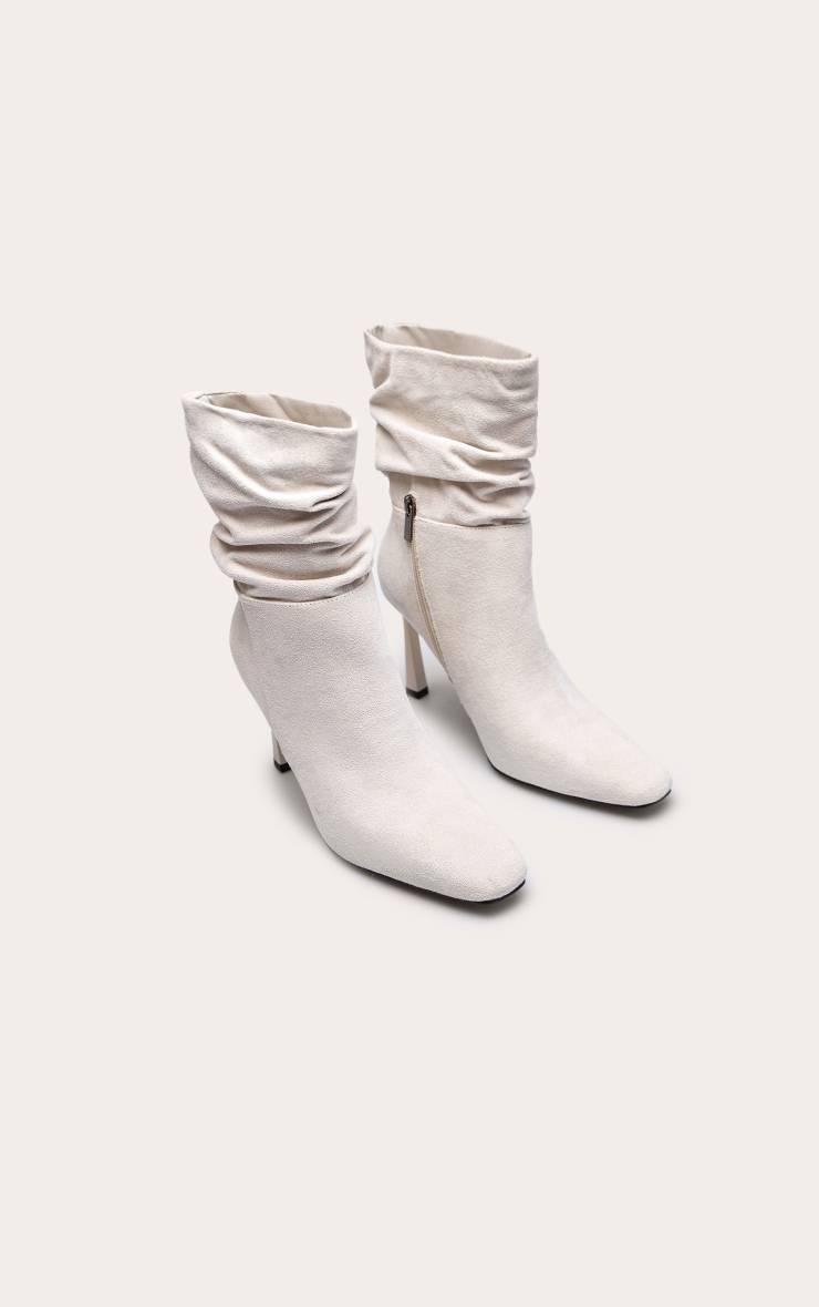 Crème Bottines À Bout Biseauté En Synthétique Froncée
