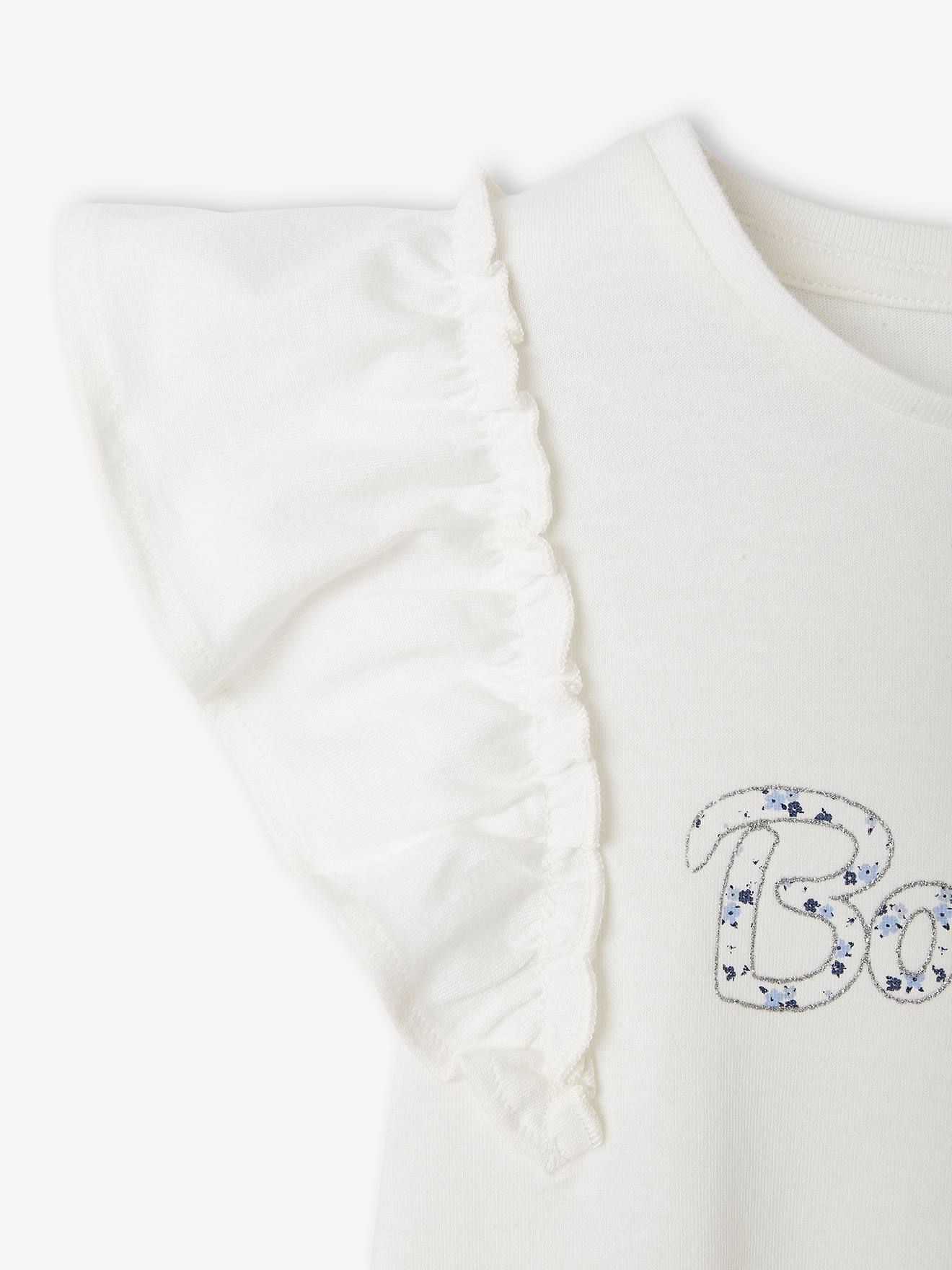 Camiseta infantil branca com babados