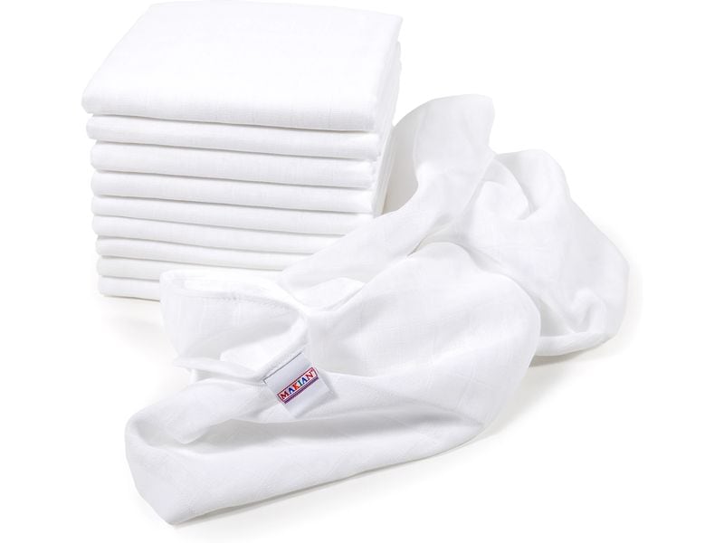 MAKIAN Mulltuch 10-er Pack 70 x 70 cm, Weiss Mullwindeln