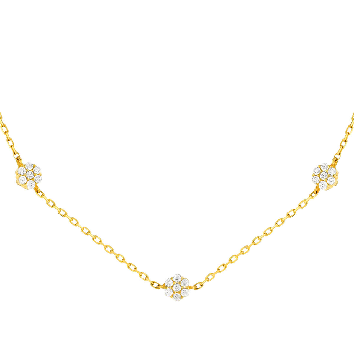 Collier or jaune 375 fleurs zirconias 45 cm