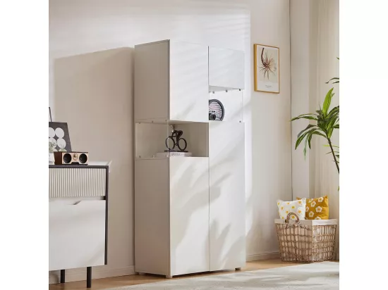 Vitrine avec éclairage LED armoire haute en acrylique transparent vitrines sur pied armoire polyvalente Blanc