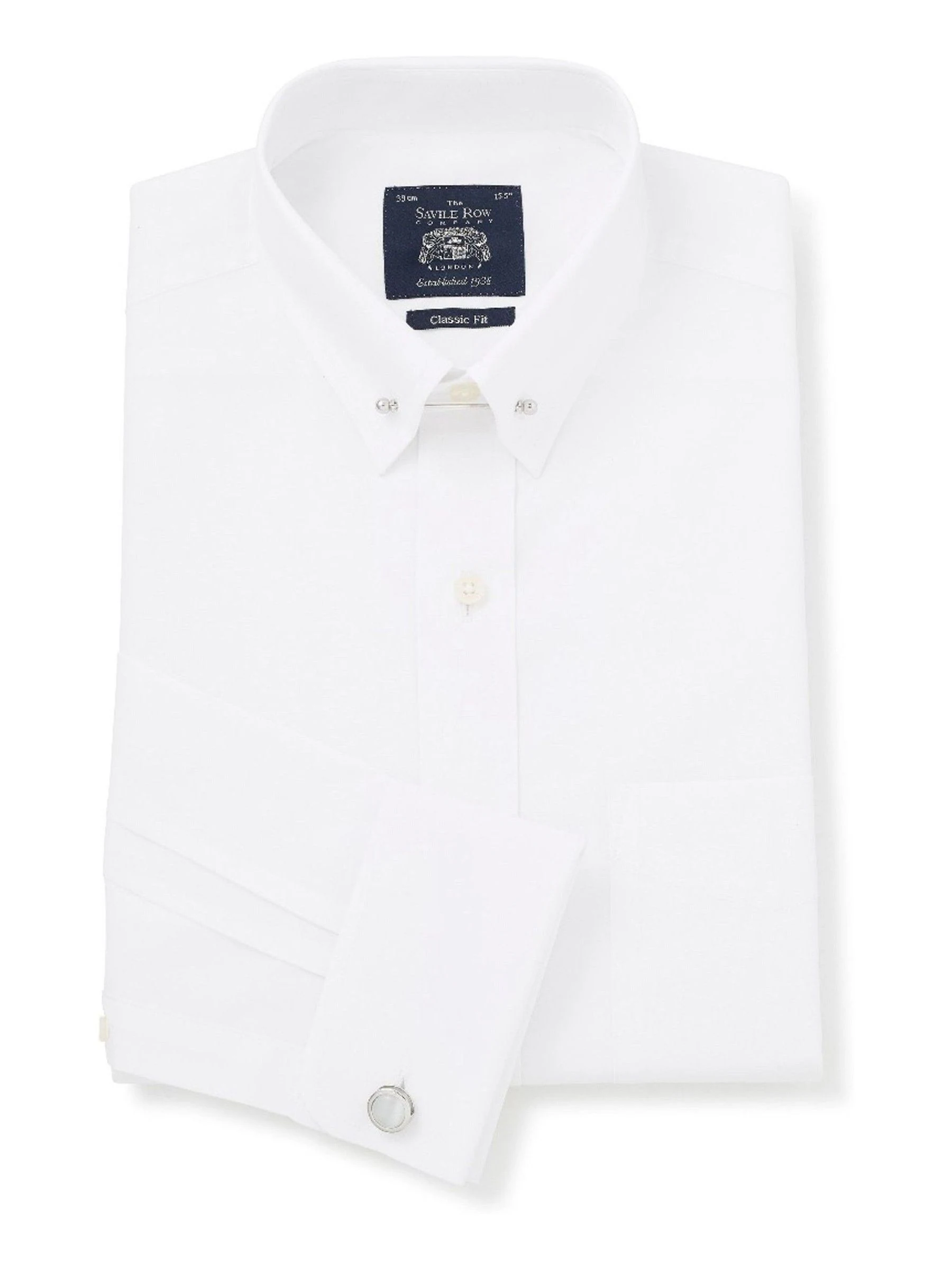 Savile Row Company klassiek wit overhemd van 100% katoen met pinkraag en dubbele manchetten