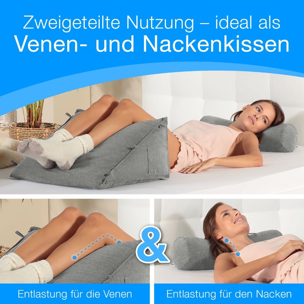 aktivshop Rückenkissen mit abnehmbarer Nackenrolle & Seitentasche