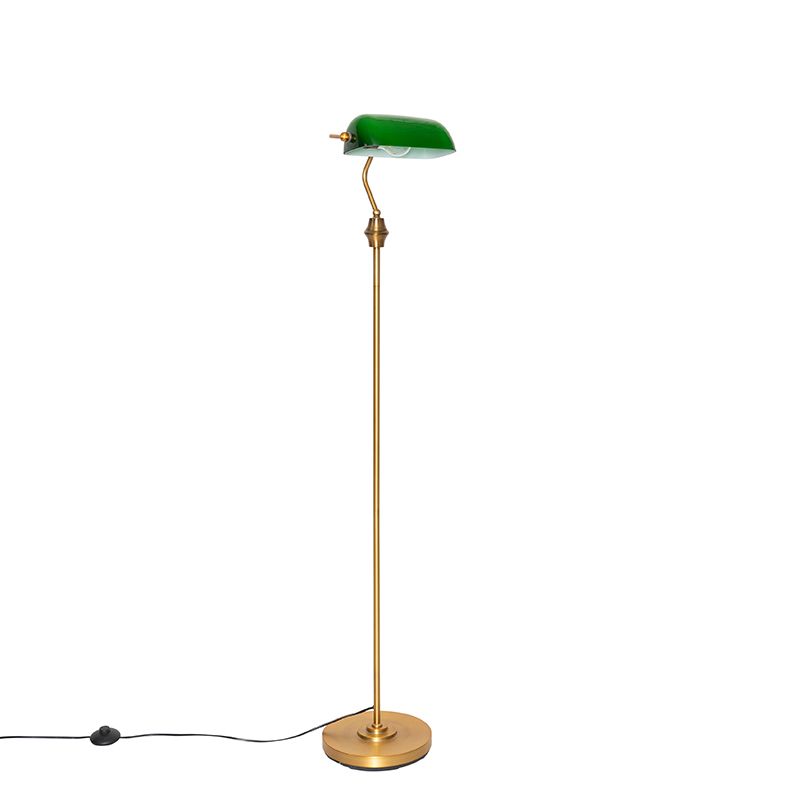 Smart notaris vloerlamp brons met groen glas incl. Wifi A60 - Banker