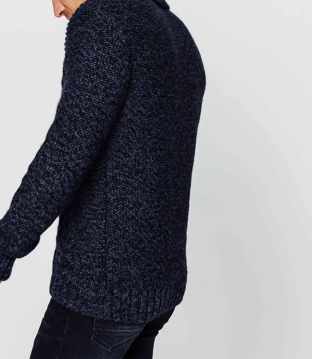 Pull col châle bleu marine