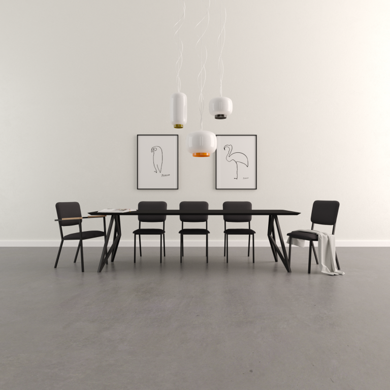 Studio HENK Butterfly tafel 300x100 wit frame, hardwax light 3041, verjong afgerond