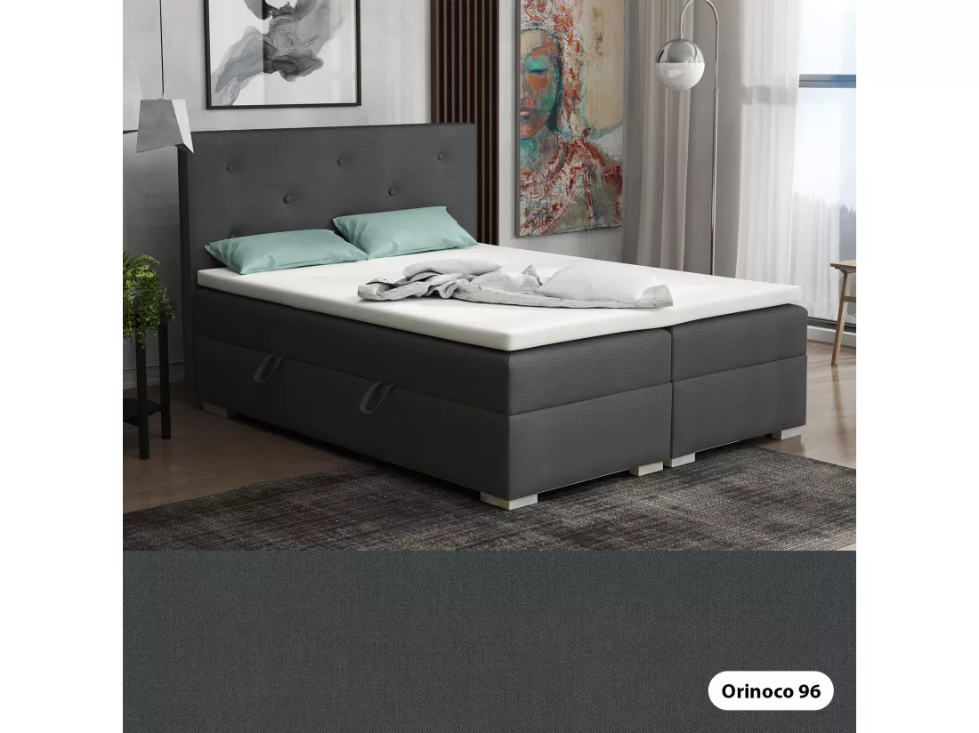 Lit Boxspring avec tiroirs de lit, Coffre de lit Topper Atlanta 180x200 cm, Orinoco 96 (Gris foncé)