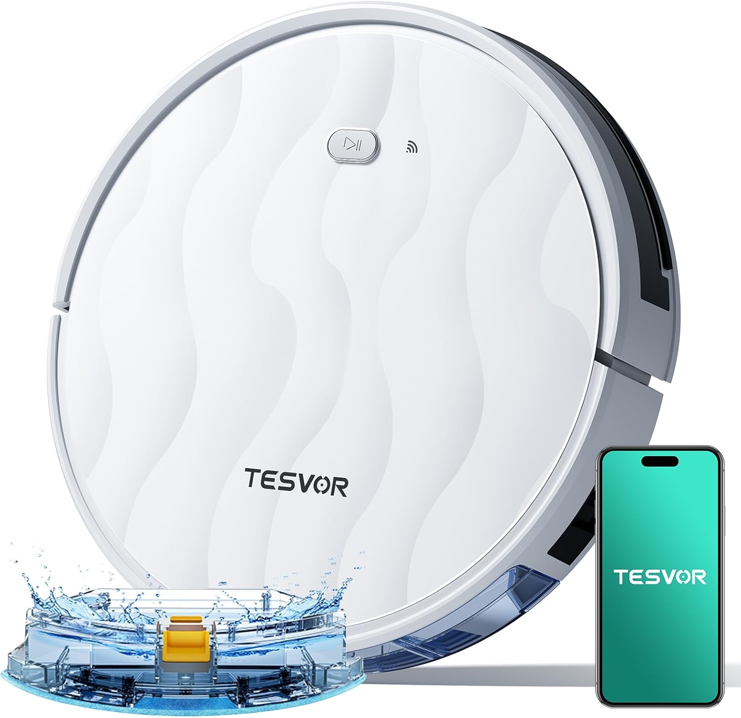 Tesvor Saugroboter mit Wischfunktion - M2 Staubsauger Roboter,6000Pa Starke Saugkraft Roboterstaubsauger,Selbstaufladend,WLAN, 5100 mAh +180 Min.Laufzeit Ideal für Tierhaare,Teppich,Hartboden.