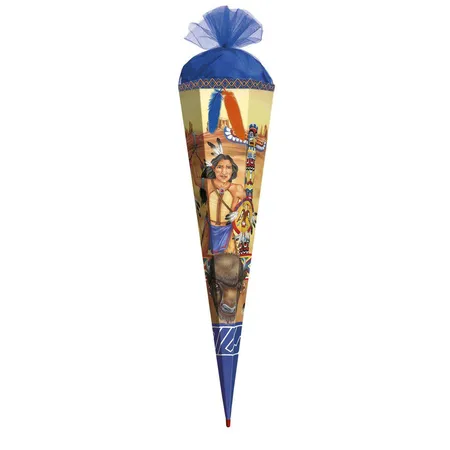 Roth Schultüte Indianer mit 2 Federn & Schmuckborte, 85 cm, 6-eckig
