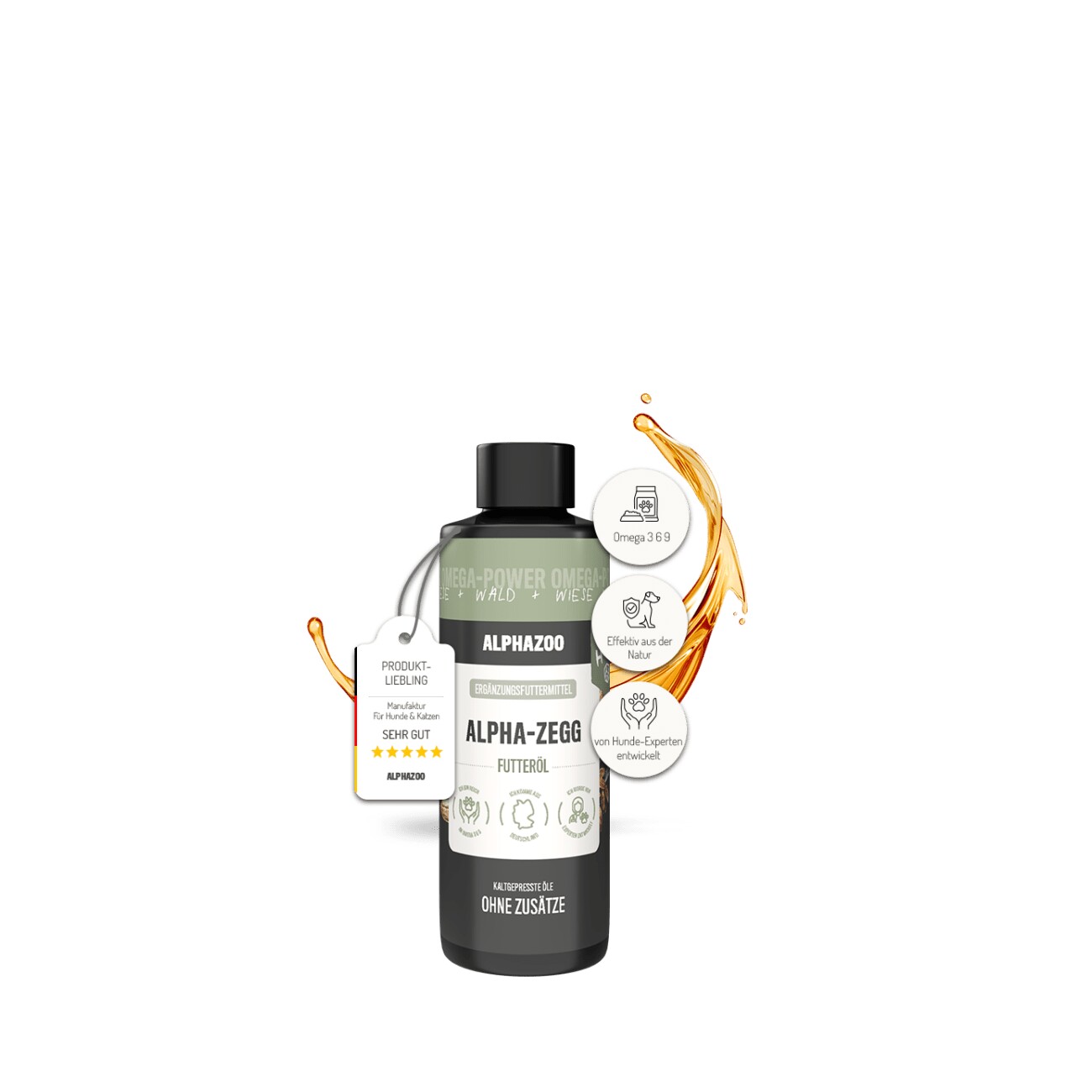 ALPHAZOO Alpha-Zegg Futteröl für Hunde und Katzen 250 ml