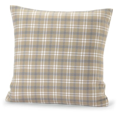Kopfkissenbezug Flanell kariert, Beige-Blau, 40 × 40 cm