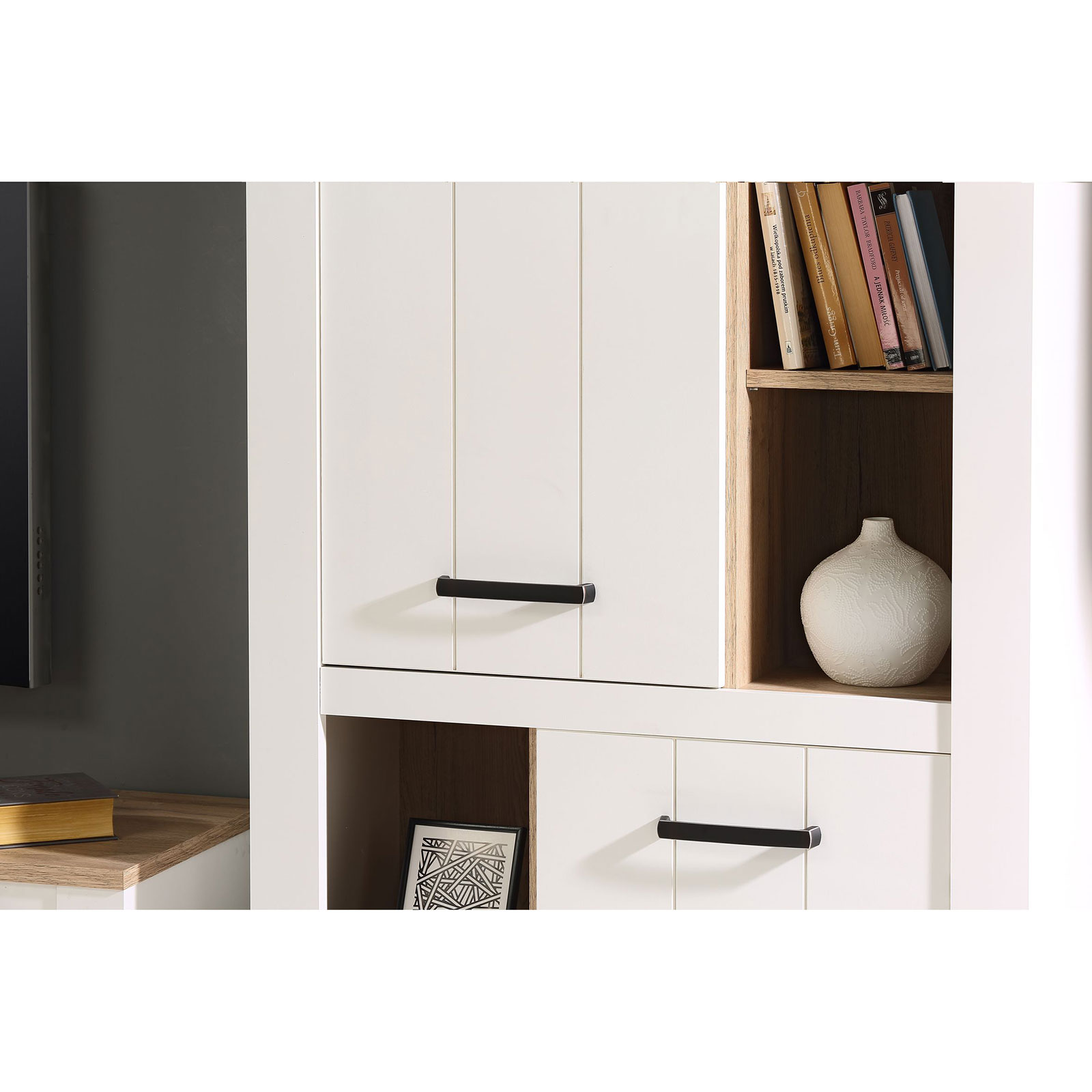 3-teiliges Wohnwand-Set - weiß - Bianco Eiche