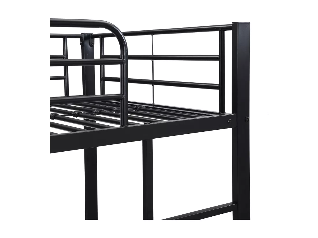 Lit superposé en fer forgé 90x200 cm - avec un lit gigogne 90x190 cm - Noir