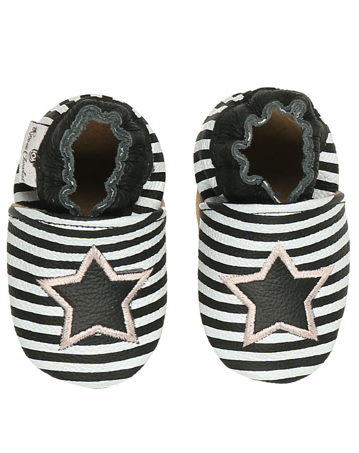 Krabbelschuhe CLASSICZ STAR gestreift in schwarz/weiß