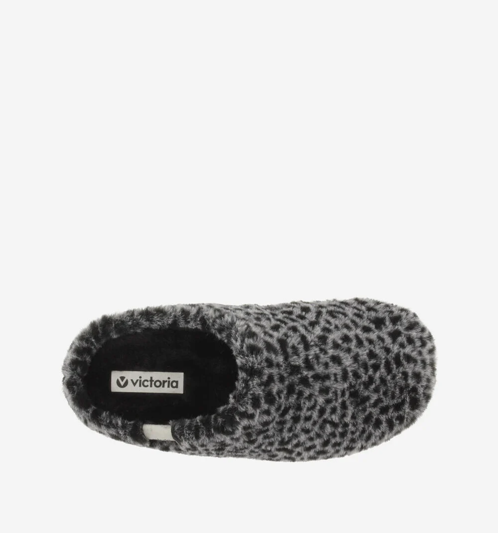 NORTE FOURRURE ANIMAL PRINT Pantoufles pour femmes à imprimé animalier NEGRO