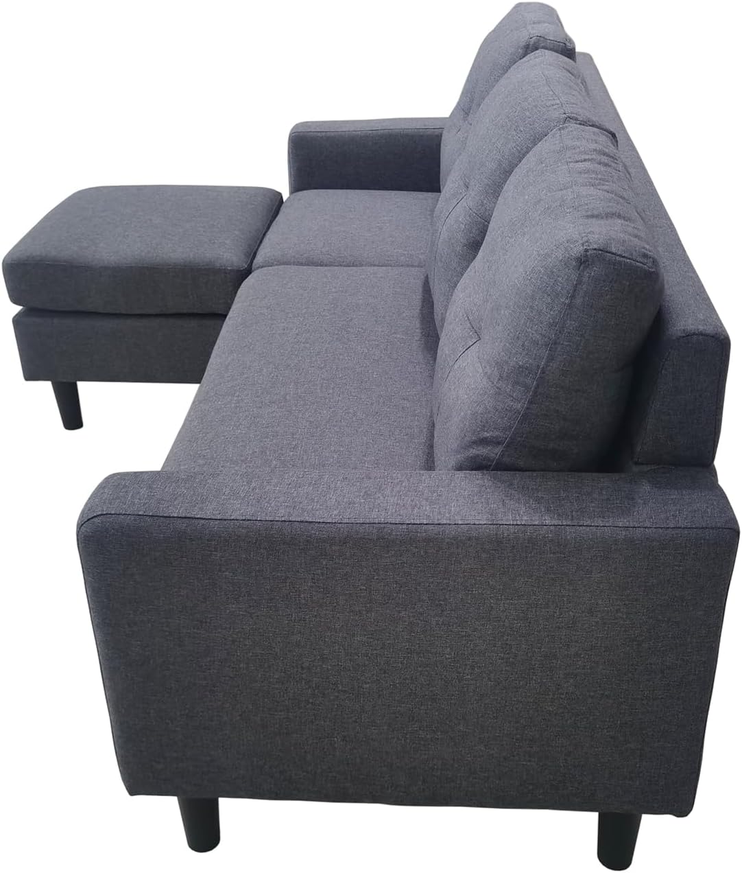 HTI living Polstercouch mit Variabler Ottomane Reva Grau Dreisitzer mit Hocker Ecksofa