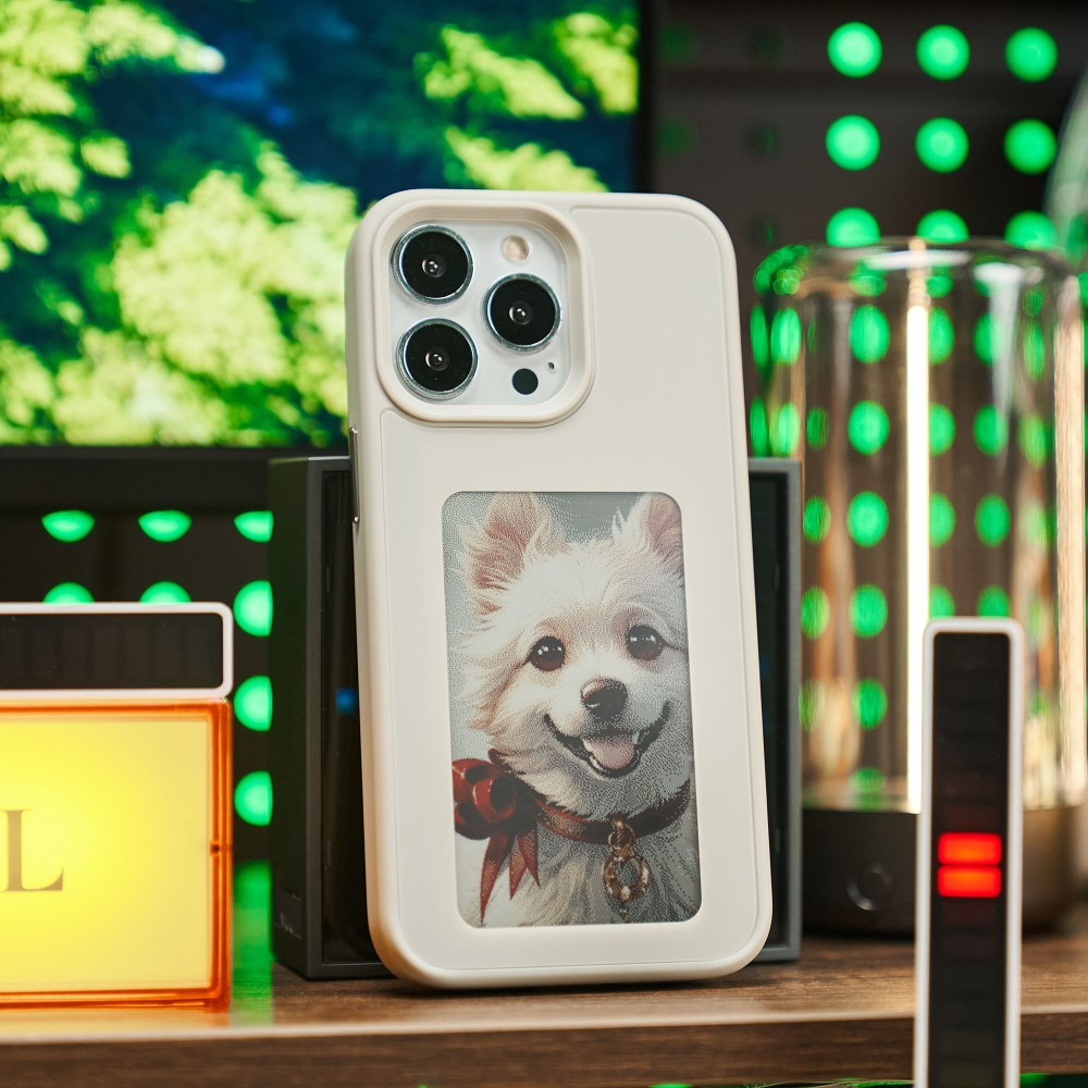 iPhone 15 Pro Hybrid Hülle TPU Bumper mit Acryl Rückseite   DIY E-Ink Display mit NFC Technologie - Grau