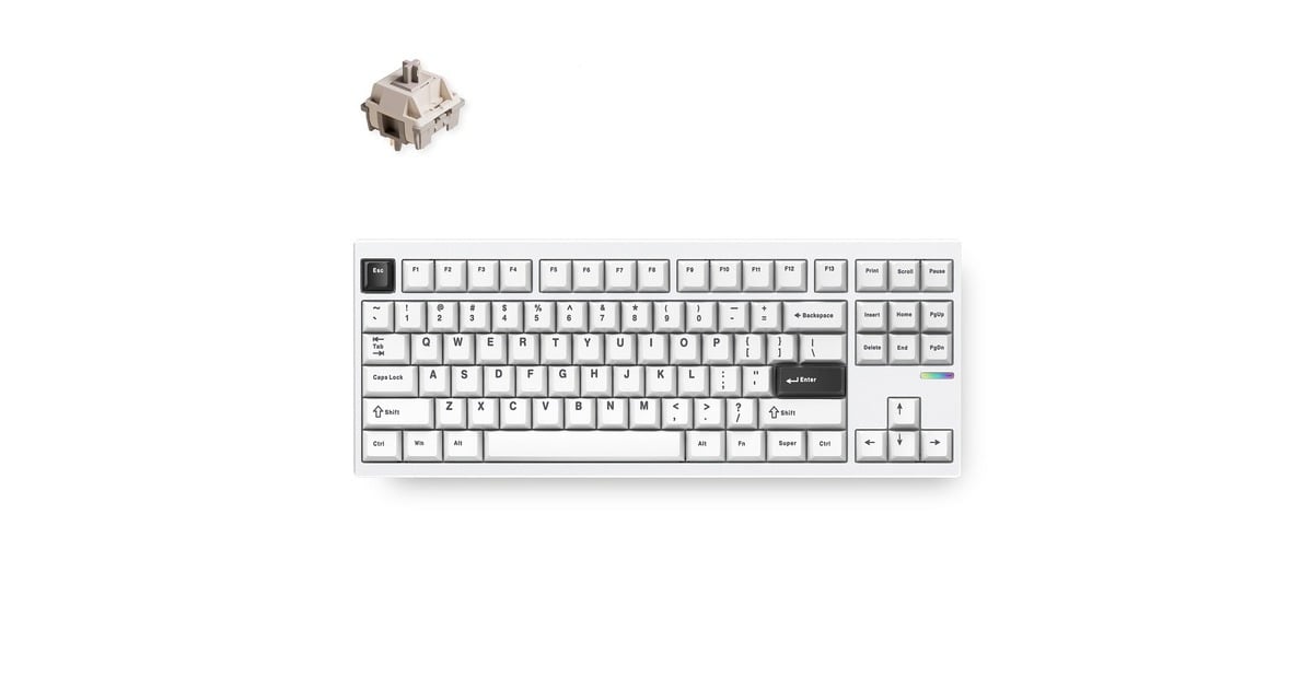 MCHOSEGX87 Ultra: White Electrophoresis Vintage White Aluminum Custom Mechanical, toetsenbord  (Wit/zwart, KTT Vintage White, 80% TKL, RGB, Hot swap, Double-Shot PBT, draadloos / Bluetooth / USB-C)
