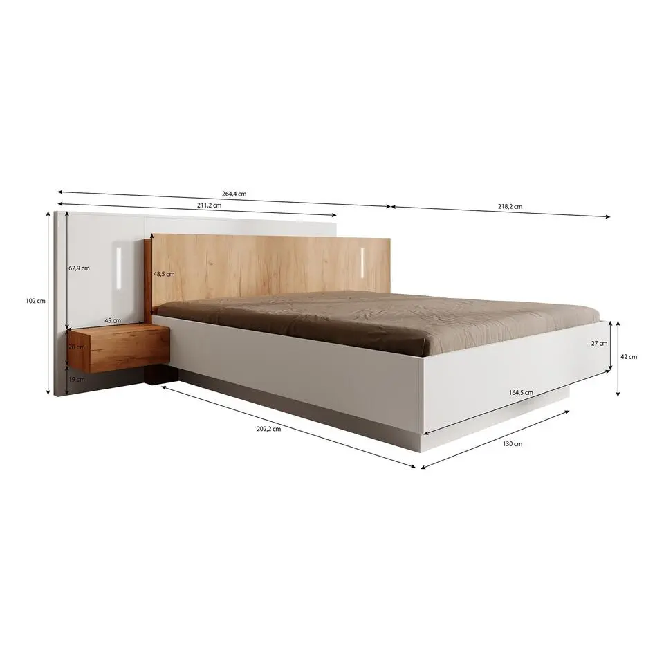 Meubella - Tweepersoonsbed Three - Wit - Eiken - 160x200 cm