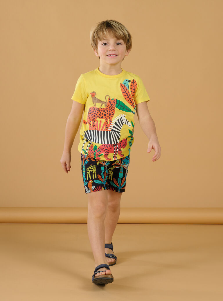 T-shirt jaune citron à motifs jungle