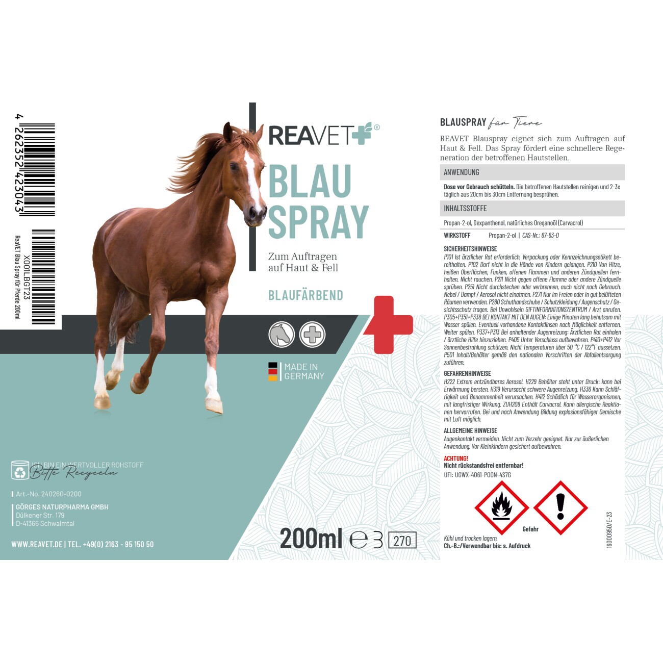 REAVET Blauspray für Pferde 200ml