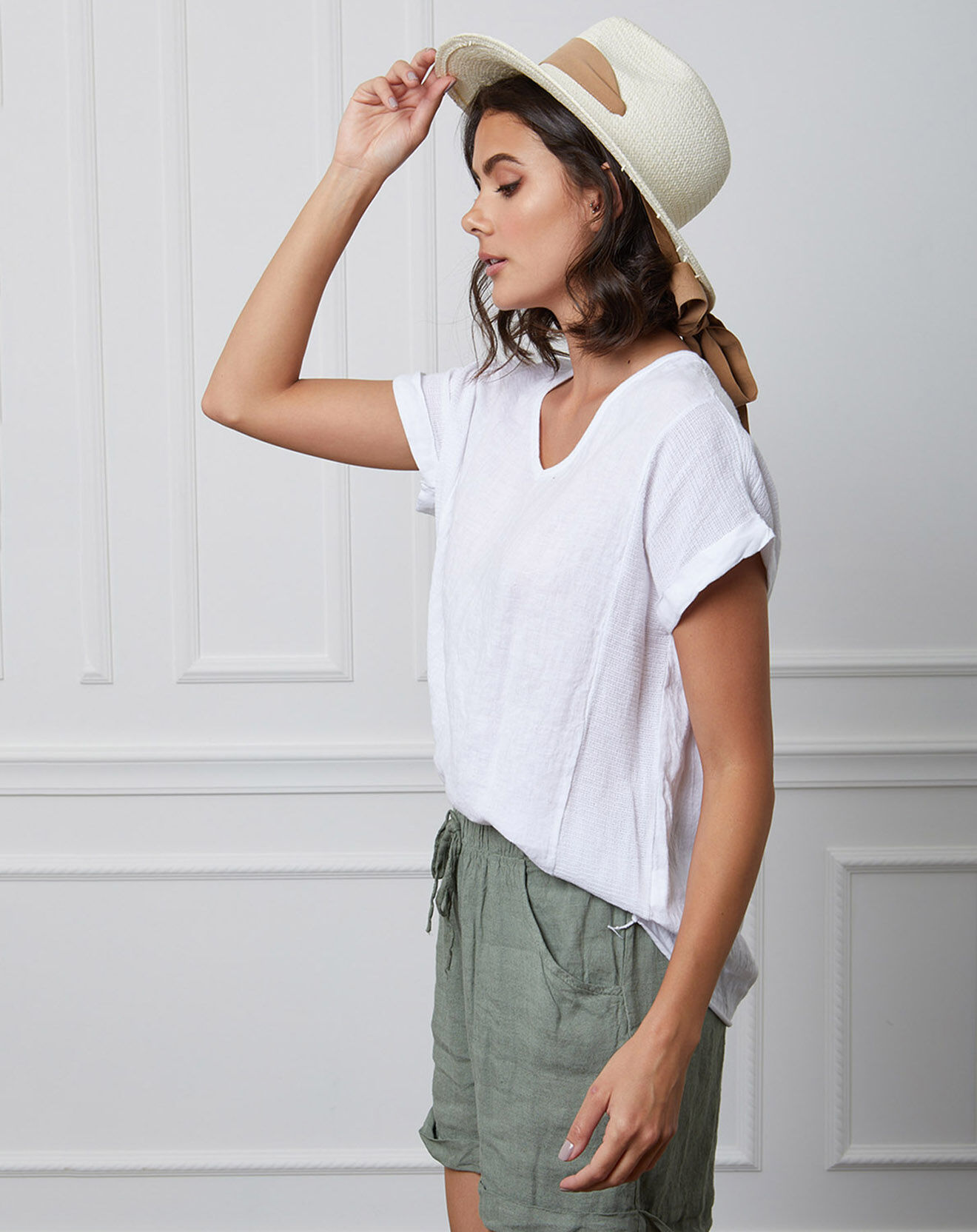 Fleur de lin Top 100% Lin Fabius blanc