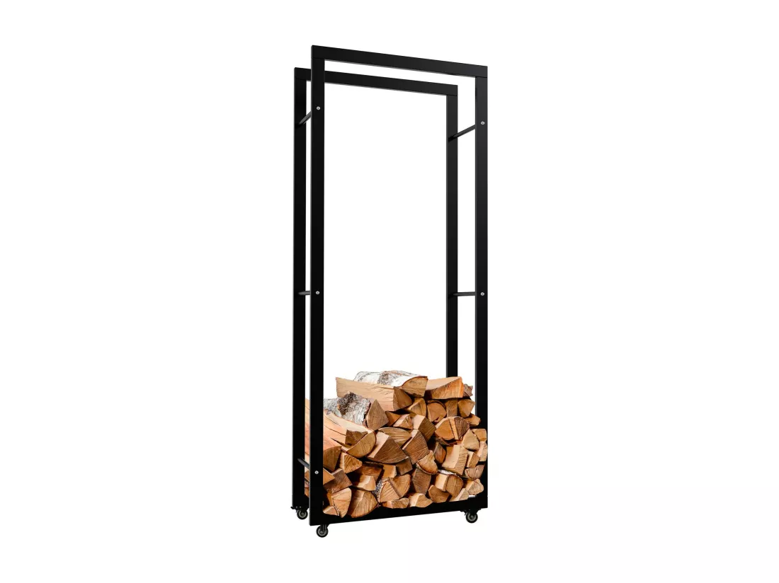 Etagère bois de cheminée - Métal - 25x60x150 cm - Noir - Keri