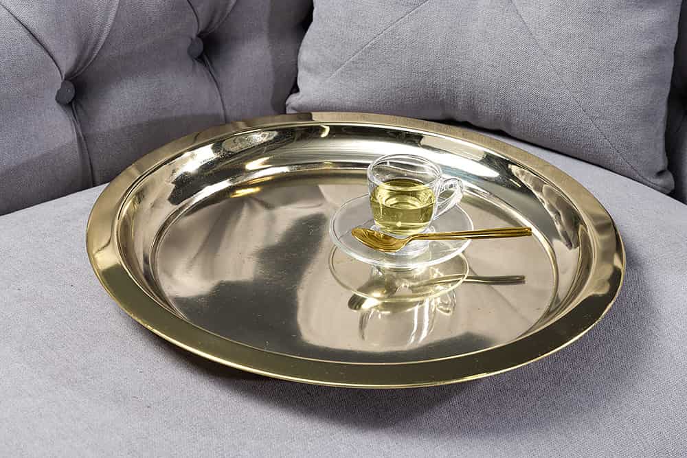 Runder Beistelltisch CASABLANCA 50cm messing gold schwarz Tablett abnehmbar klappbar