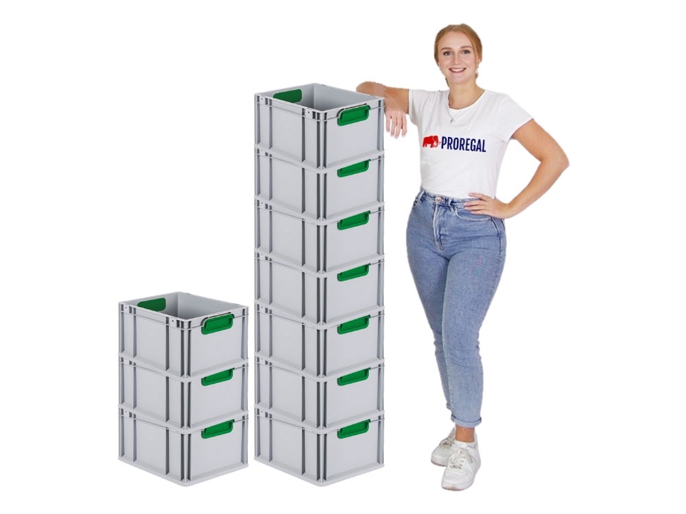 PROREGAL Eurobox Nextgen Kleur HxBxD 22 x 30 x 40 cm 20 liter Handgrepen Groen Gesloten Gladde Bodem Euro Container Transportbox