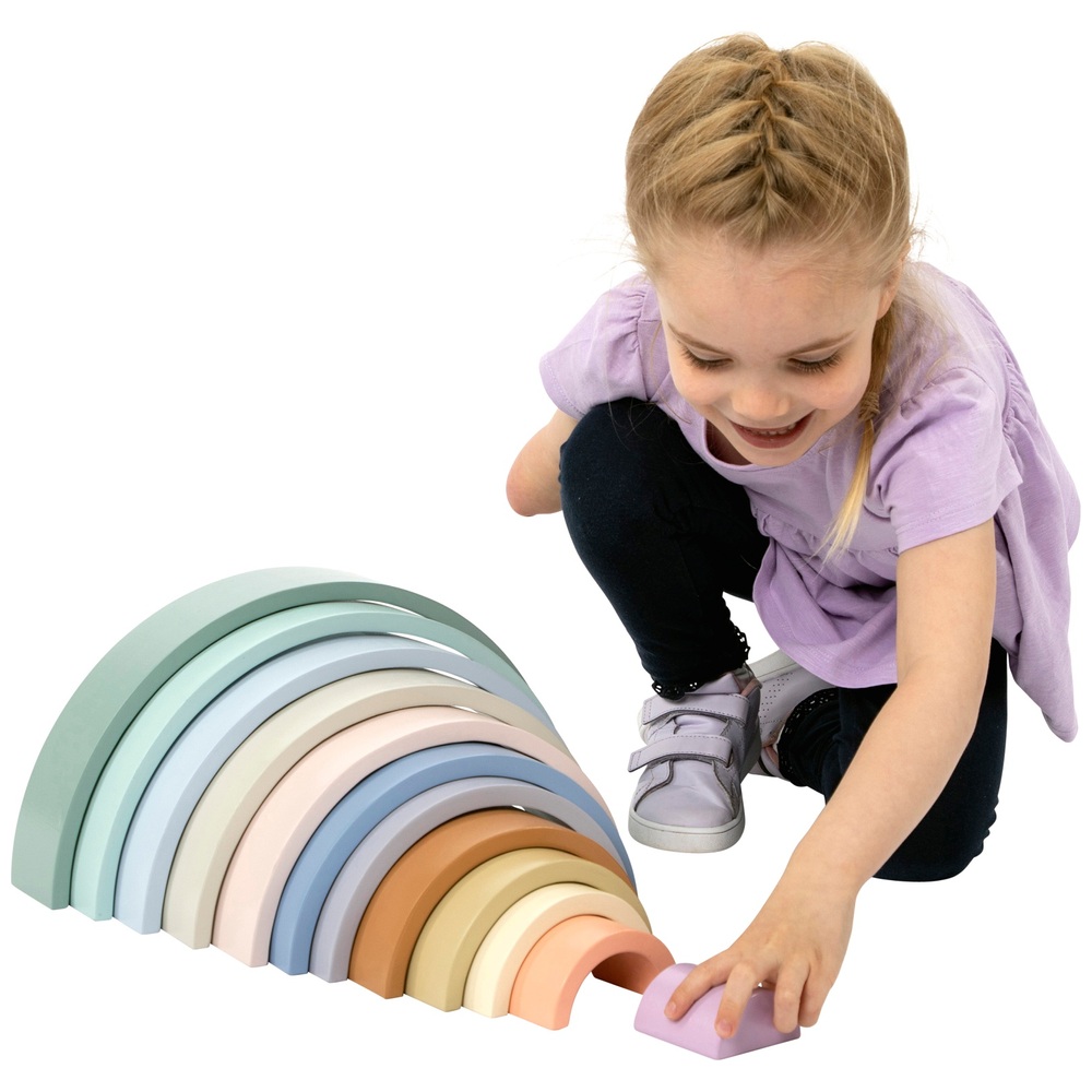 Eichhörnchen-Spielzeug Pastellfarbene Holz-Regenbogen-Stapelsteine