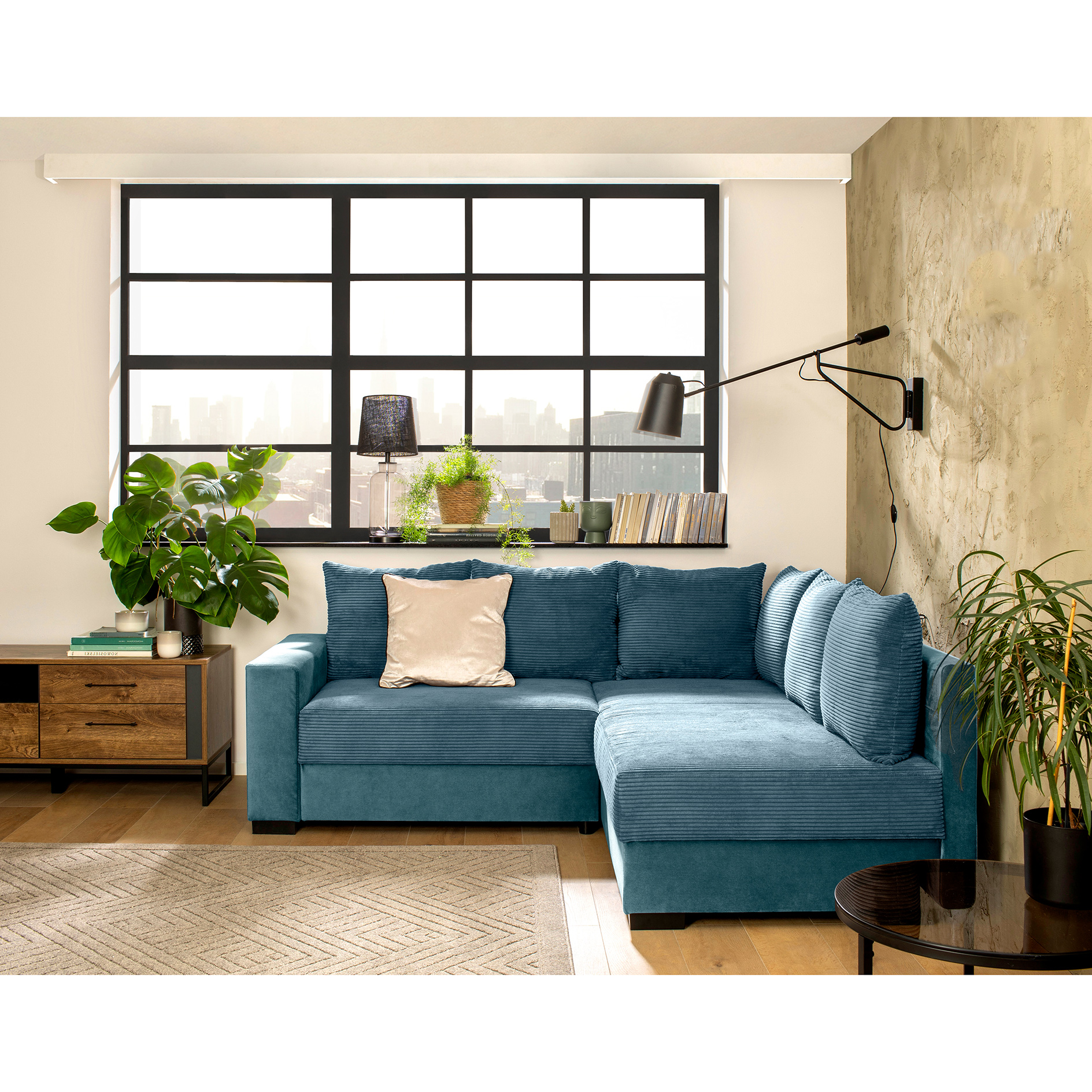 Ecksofa - mint - Cord - Ottomane rechts