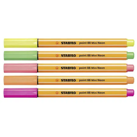 Fineliner - STABILO point 88 Mini - 5er Pack - mit 5 verschiedenen Neonfarben