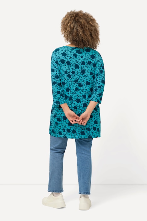 Shirt, Blüten, A-Linie, V-Ausschnitt, 3/4-Arm