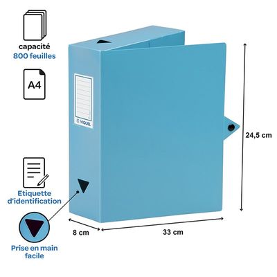 Viquel - Boîte de classement plastique - dos 80 mm - disponible dans différentes couleurs pastels