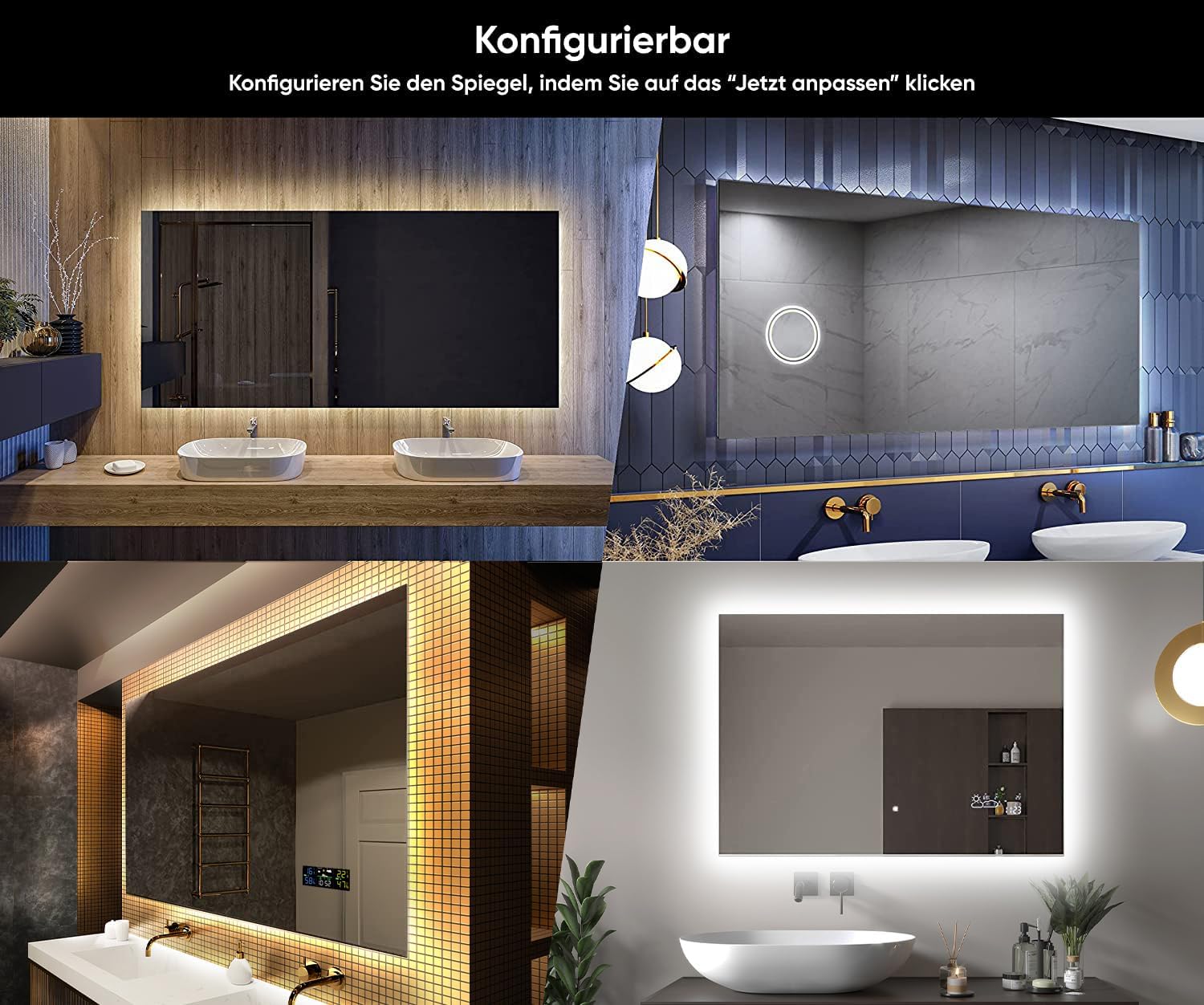 Artforma Badspiegel mit Beleuchtung - Led Spiegel Bad - 120x70 - Badezimmerspiegel Nach Maß - auf Individuelle Bestellung Gefertigt - Modernes Design - Ohne Rahmen