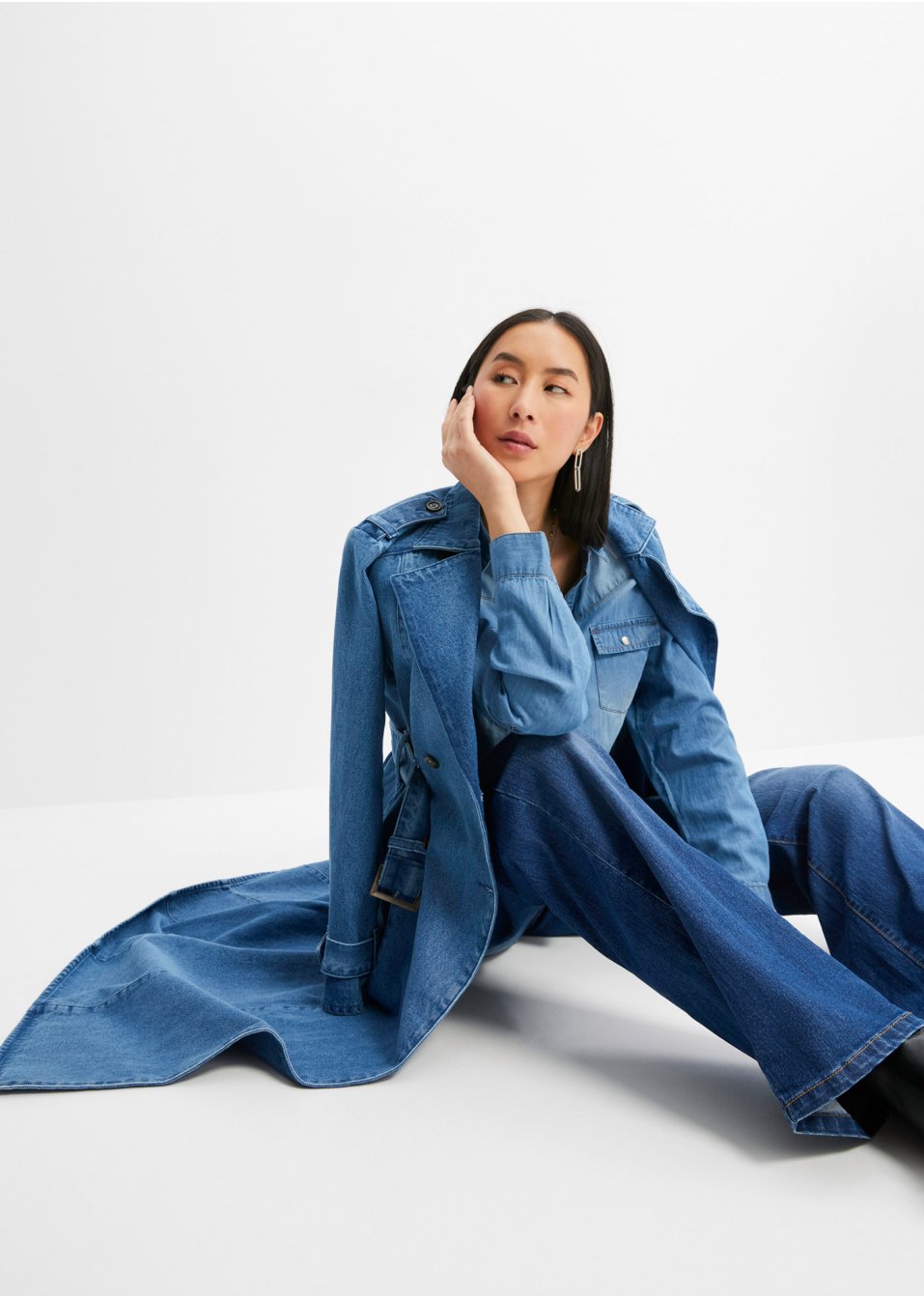 Chemise en jean avec boutons-pression, manches longues