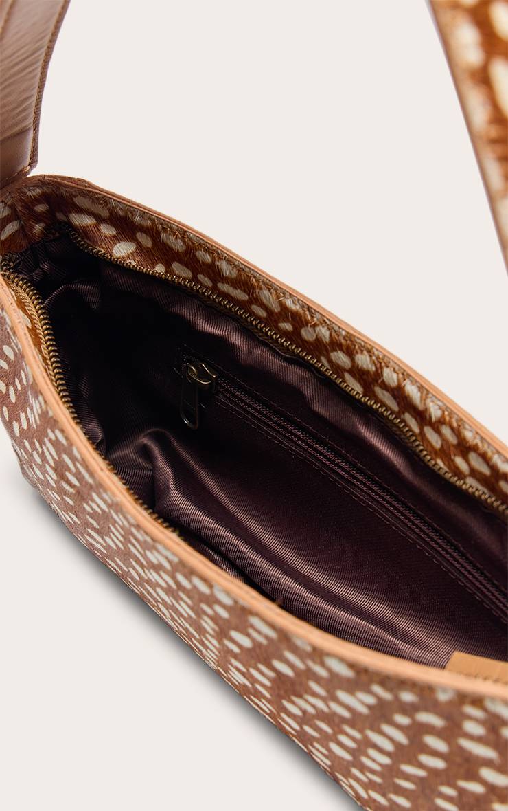 Marron Sac À Bandoulière En Cuir Véritable Imprimé Vache