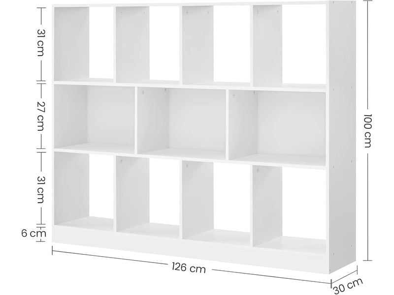 VASAGLE Bücherregal Weiss Bücherregal mit 11 Fächern