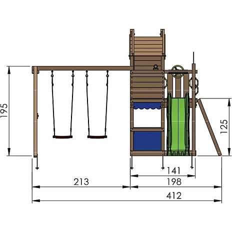 Jungle Gym Resort legetårn komplet inkl. gyngemodul og rød rutsjebane