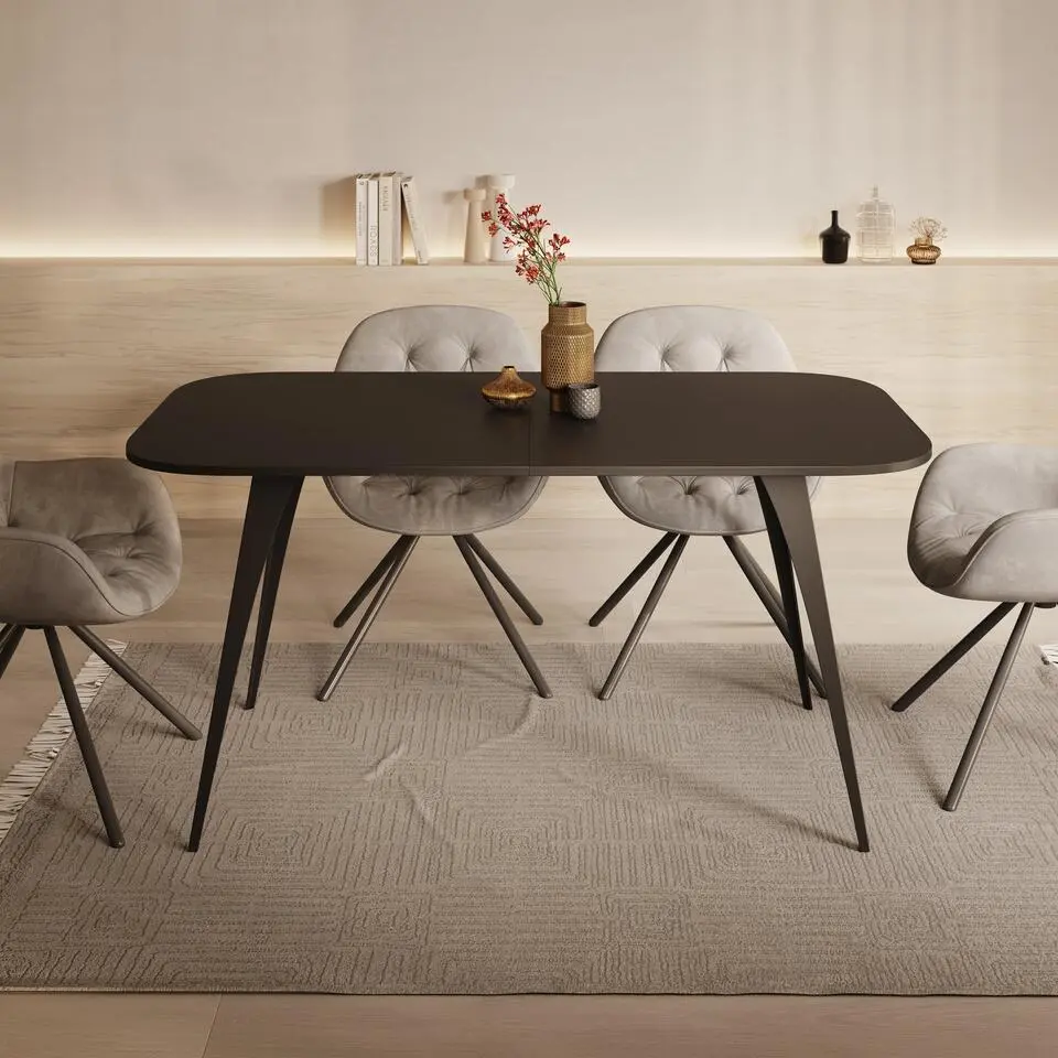 Meubella - Eetkamertafel Flix - Zwart - 160 cm - Uitschuifbaar