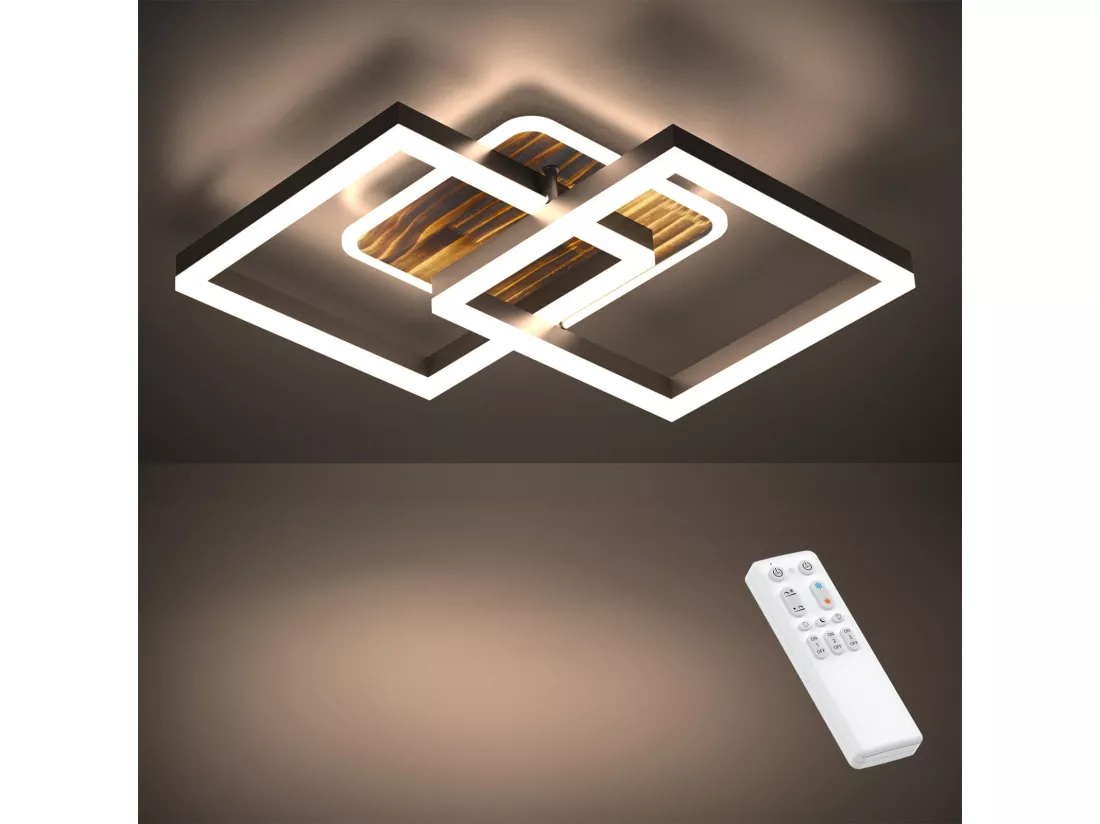 Anten 40W Plafonnier LED Luminaire Salon Dimmable,Éclairage Plafonnier Blanc Chaud à Froid 3000K-6500K,3600LM Chambre,Salle Manger,Noir-Bois