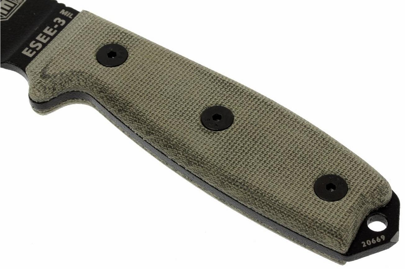 ESEE Model 3 survivalmes 3MIL-P-B zwarte schede   riemclip en MOLLE-back
