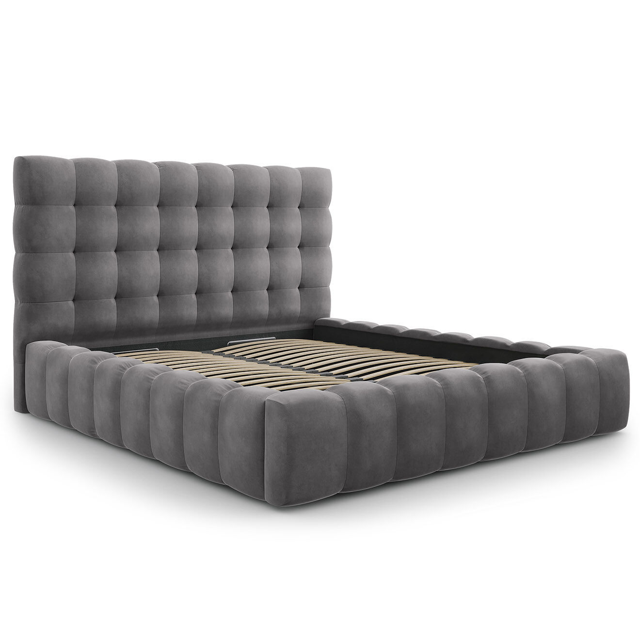 Cosmopolitan Design Lit avec coffre de rangement Bali Velours gris - 180x200 cm