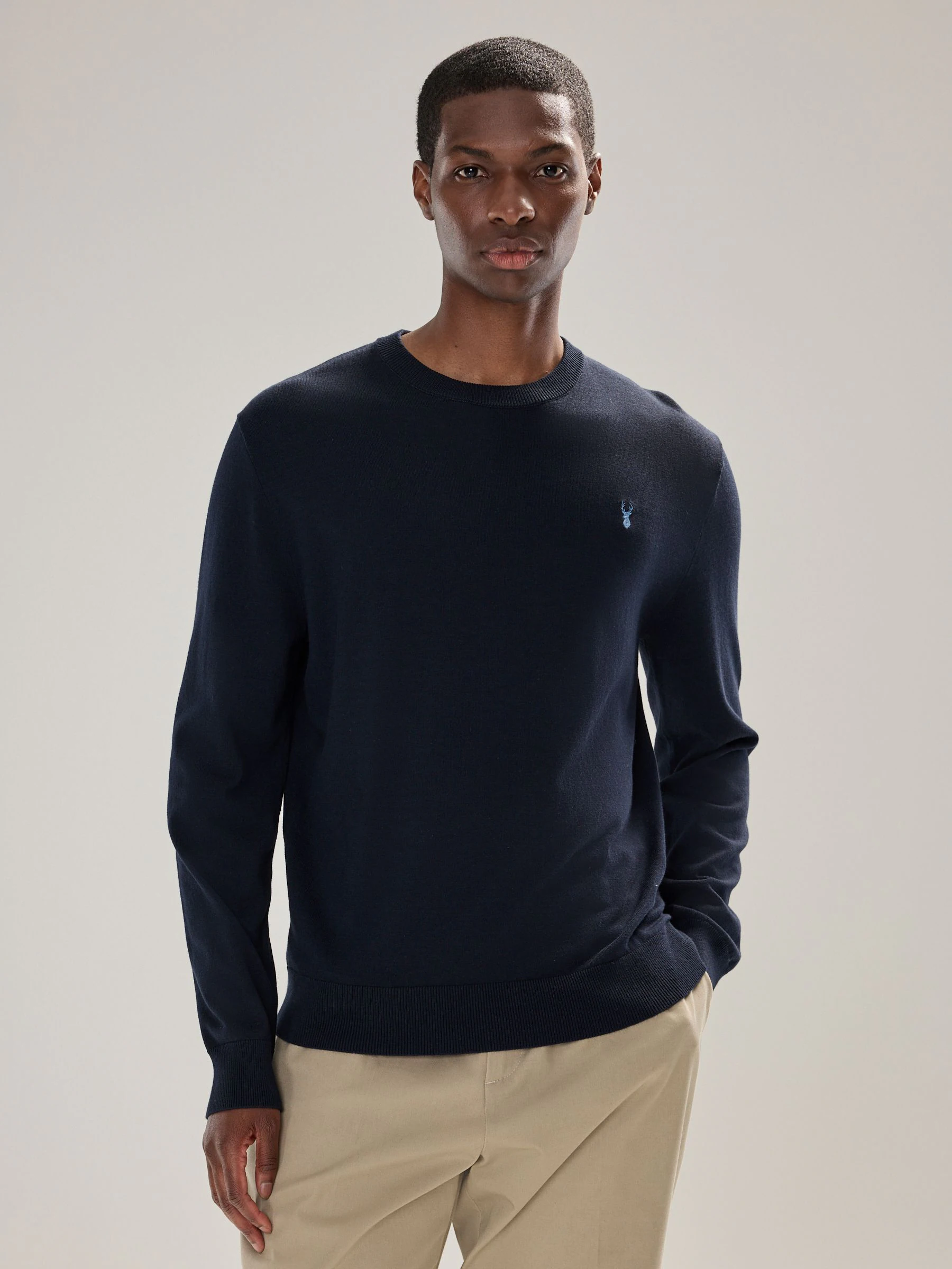 Donkerblauw - Hertlogo - Regular Fit Cotton Rich Crew Neck Jumper