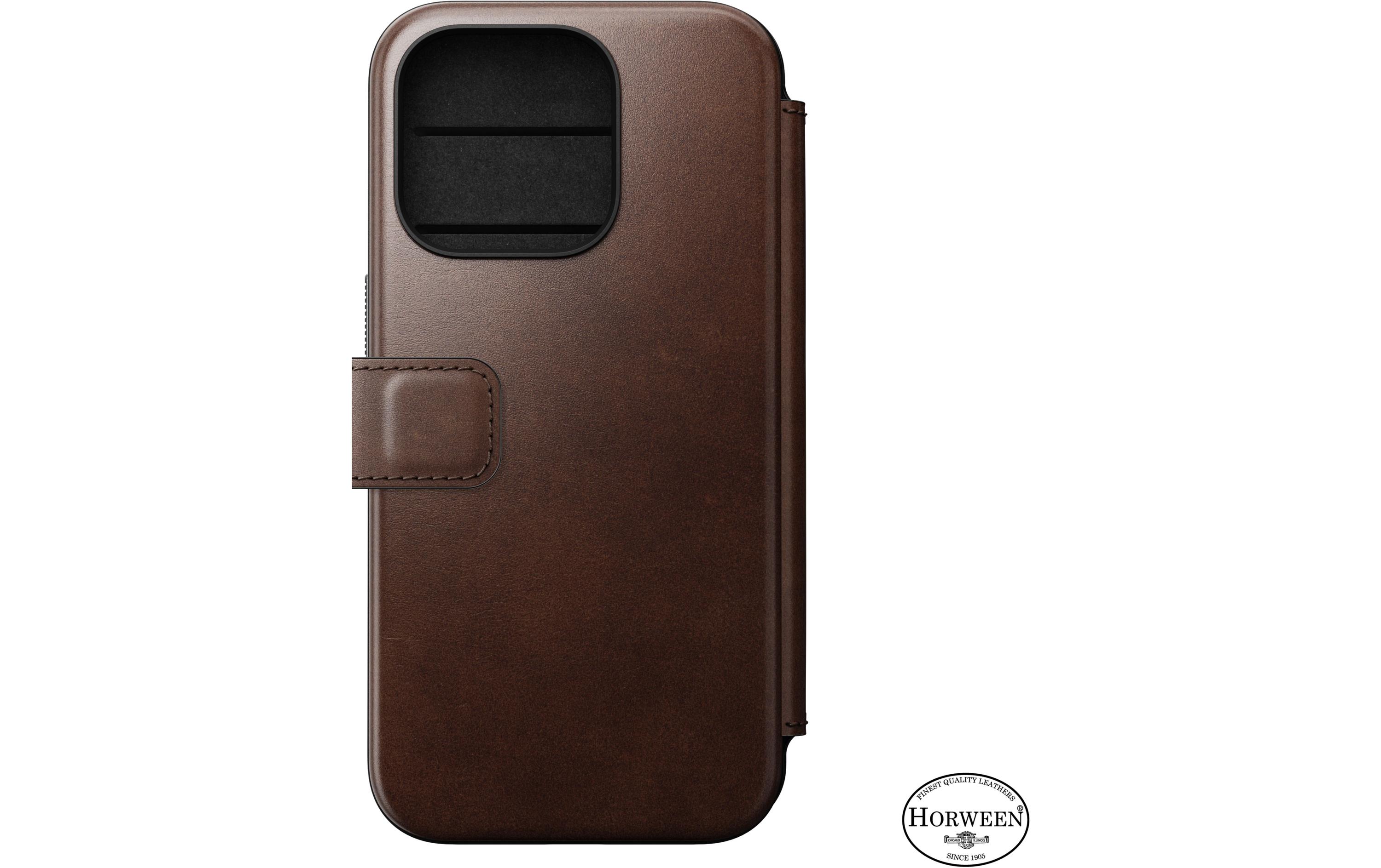 Modern Horween Leather Folio iPhone 15 Pro RostbraunModernes Horween-Leder Folio für das Apple iPhone 15 Pro