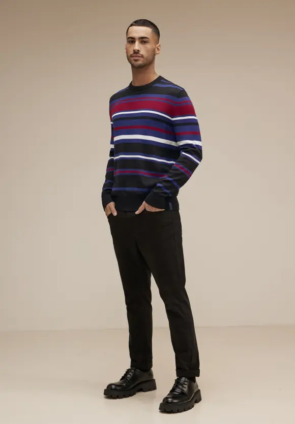 Feinstrick Streifenpullover - true blue