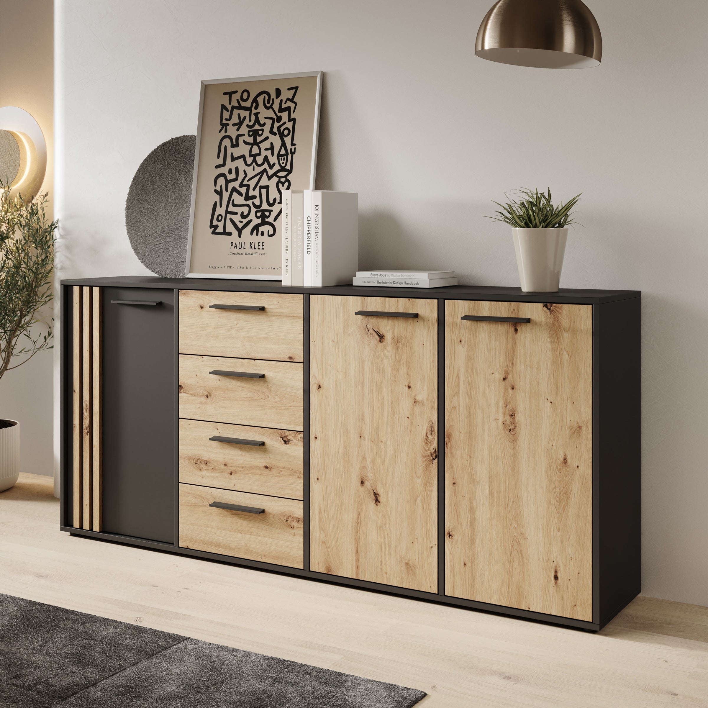 Meubella - Clover - Dressoir - Eiken|Zwart - 179x34x82 cm